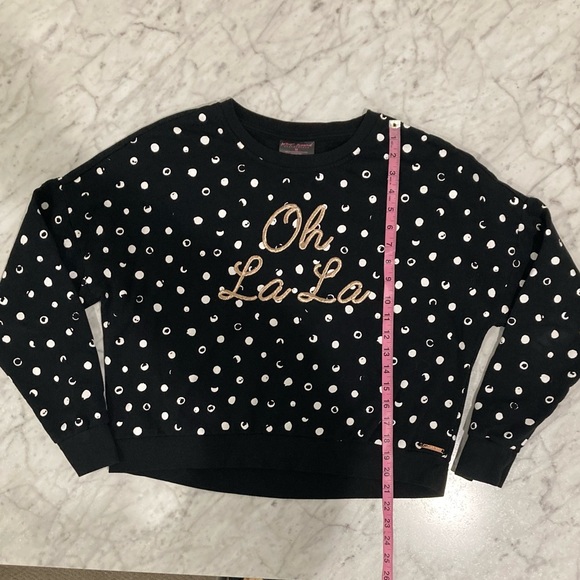 BETSEY JOHNSON Black White Polka Dot “Oh La La” Gold embroidery Sweatshirt M - Picture 14 of 17